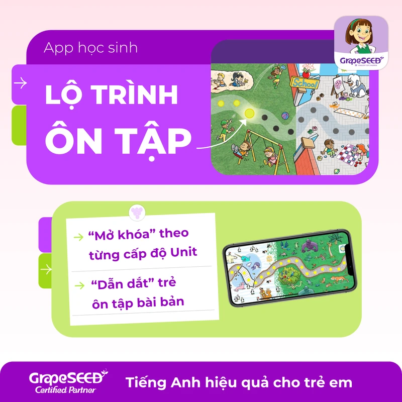 Tư liệu GrapeSEED về lộ trình ôn tập được mở theo từng cấp độ Unit trên ứng dụng