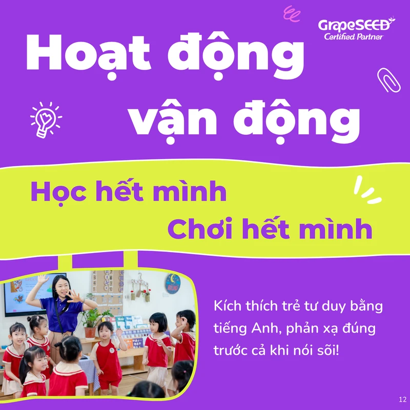 Đồ họa GrapeSEED minh họa hoạt động vận động trong lớp tiếng Anh
